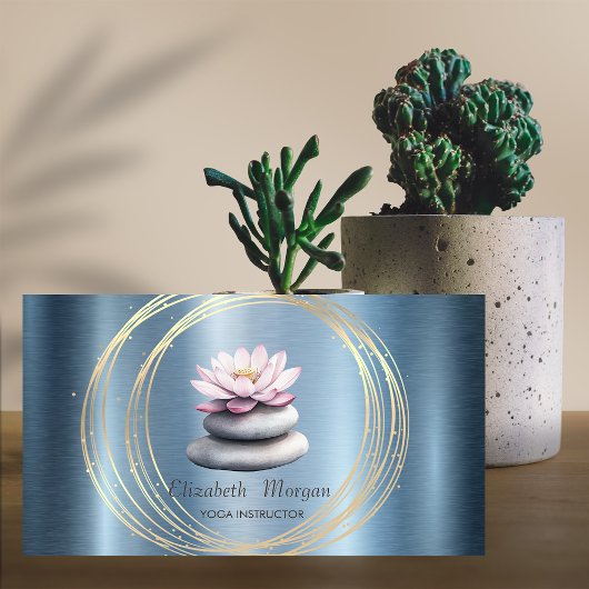 Gouden Cirkels Lotus Blauw Zen Stones Metallic Visitekaartje