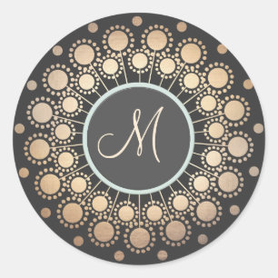Gouden Cirkels  Monogrammed Zwart Ronde Sticker