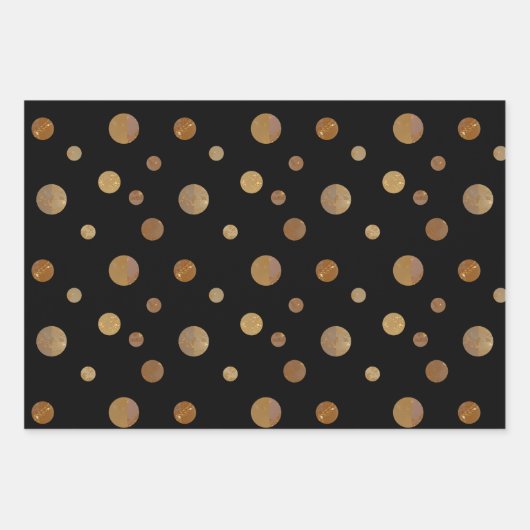 Gouden Cirkels Polka Dots Geometrisch Zwart Inpakpapier Vel (Voorkant 3)