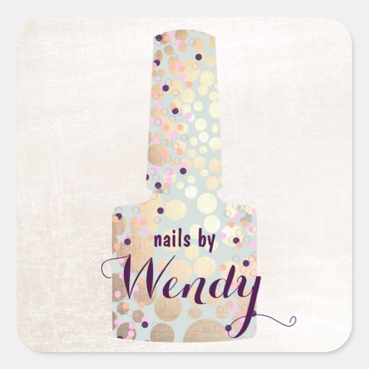 Gouden Cirkels Poolse fles Nail Salon Manicurist Vierkante Sticker (Voorkant)
