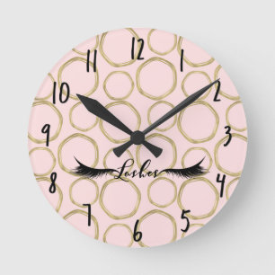 Gouden Cirkels & Roze Moderne Glam Wimpers Salon Ronde Klok