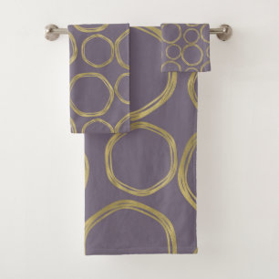 Gouden Cirkels & Rustieke Taupe Paarse Moderne Tre Bad Handdoek