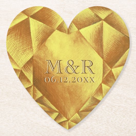 Gouden Citrien Waterverf Hart Bruiloft Jubileum Kartonnen Onderzetters (Voorkant)