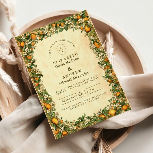 Gouden Citrus Tuin Bruiloft Kaart