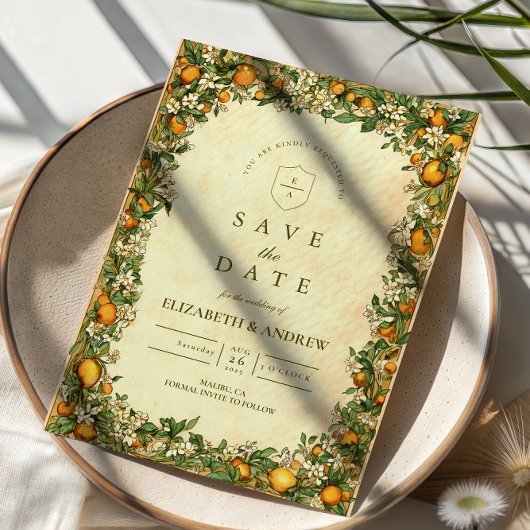 Gouden Citrus Tuin Bruiloft Save The Date