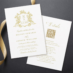 Gouden Classic Floral Crest Wedding Alles in één Kaart
