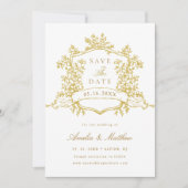 Gouden Classic Floral Crest Wedding Save The Date (Voorkant)