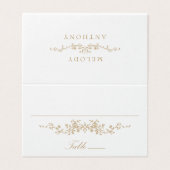 Gouden Classic Floral Wedding Place Card Kaart (Buitenkant ongevouwen)