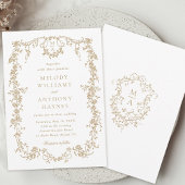 Gouden Classic Franse Victoriaans Bloemen Huwelijk Kaart