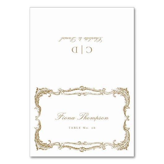 Gouden  Classic Script opvouwbare plaats kaart (Voorkant)