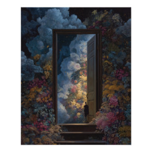 Gouden Cloud Portal Donkere Bloemige Fantasie Kuns Perfect Poster