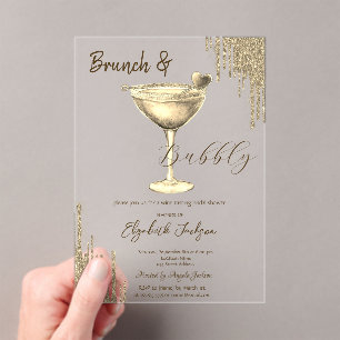 Gouden Cocktail Hart Glitter Drips Bachelorette Acryl Uitnodigingen