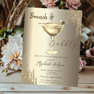 Gouden Cocktail Hart Glitter Drips Bachelorette Kaart