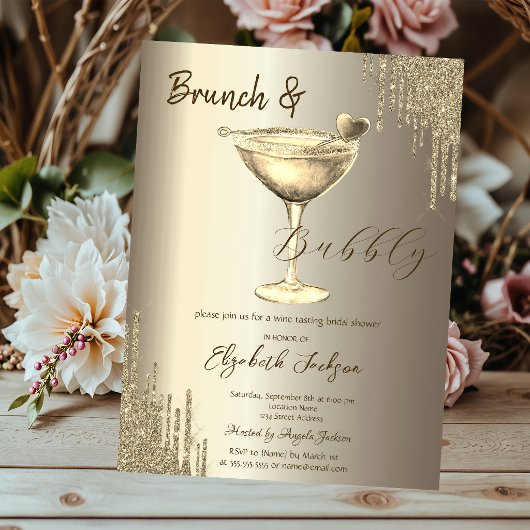 Gouden Cocktail Hart Glitter Drips Bachelorette Kaart