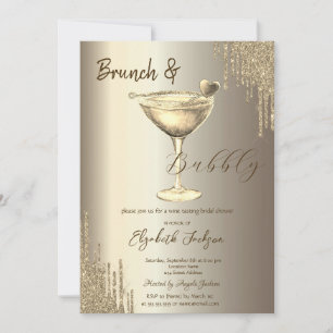 Gouden Cocktail Hart Glitter Druppelt Bachelorette Kaart