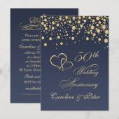 Gouden confetti 50ste verjaardagsuitnodiging kaart (Voorkant / Achterkant)