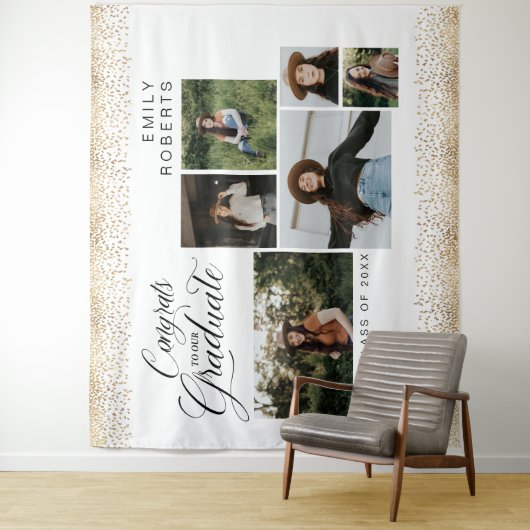 Gouden Confetti 6 Foto Collage Gefeliciteerd Met O Wandkleed (In situ)