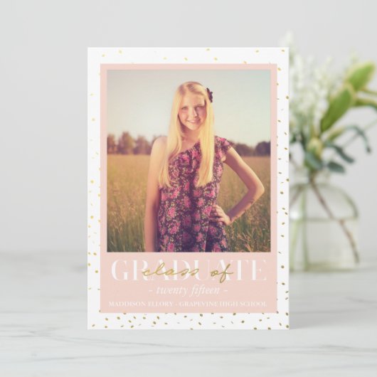 Gouden Confetti | aankondiging van afstuderen (Staand voorkant)