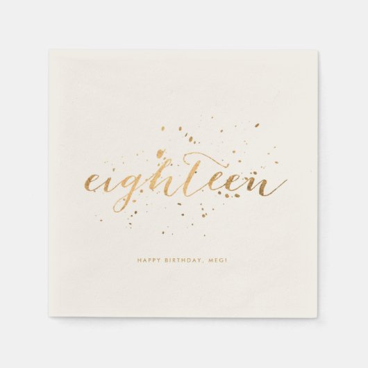Gouden Confetti Achttien 18e Verjaardagsfeest Ecru Servet (Voorkant)