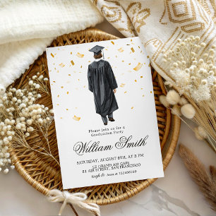 Gouden Confetti Afstudeerbare Jonge Man Illustrati Kaart