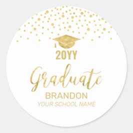 Gouden confetti afstudeerfeest cadeautje klassiek  ronde sticker
