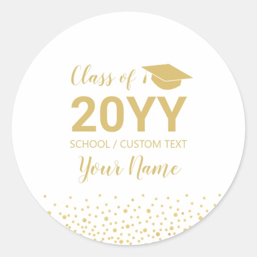Gouden Confetti Afstudeerfeest Class of 2022 Cadea Ronde Sticker (Voorkant)