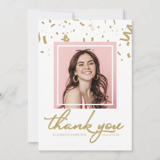 Gouden Confetti Afstudeerfoto Bedankt (Voorkant)