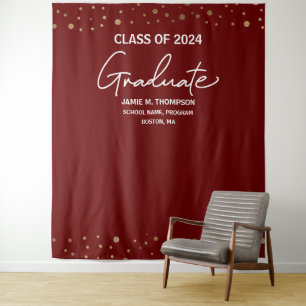 Gouden confetti Afstudeerklas van 2024 achtergrond Wandkleed