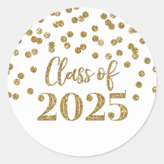 Gouden Confetti Afstuderen 2025 Ronde Sticker (Voorkant)