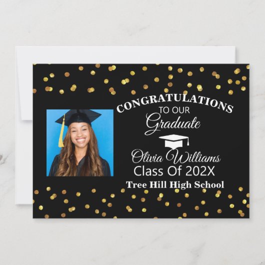 Gouden Confetti Afstuderen foto afstudeerfeest Kaart (Voorkant)