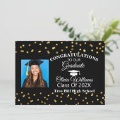 Gouden Confetti Afstuderen foto afstudeerfeest Kaart (Staand voorkant)