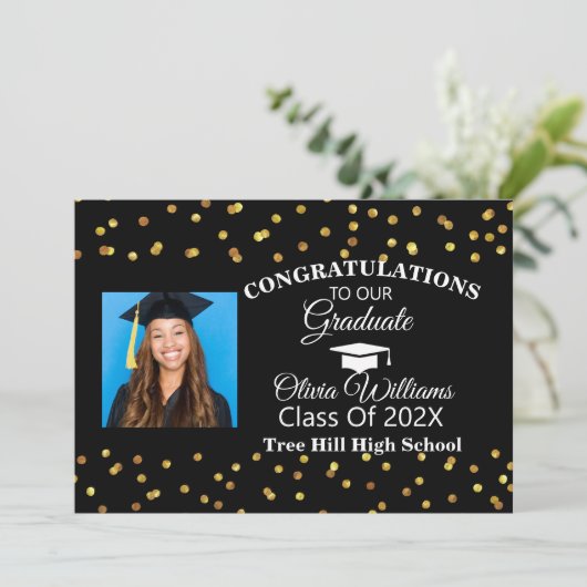 Gouden Confetti Afstuderen foto afstudeerfeest Kaart (Staand voorkant)