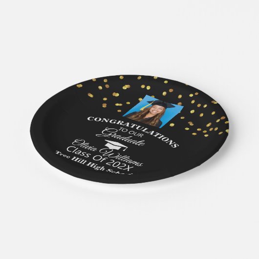 Gouden Confetti Afstuderen foto afstudeerfeest Papieren Bordje (Gekanteld)