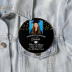 Gouden Confetti Afstuderen foto afstudeerfeest Ronde Button 4,0 Cm