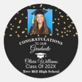 Gouden Confetti Afstuderen foto afstudeerfeest Ronde Sticker (Voorkant)