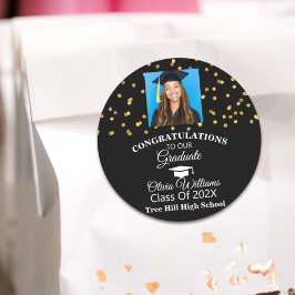 Gouden Confetti Afstuderen foto afstudeerfeest Ronde Sticker