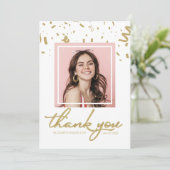 Gouden Confetti Afstuderen Foto Dank u Bedankkaart (Staand voorkant)
