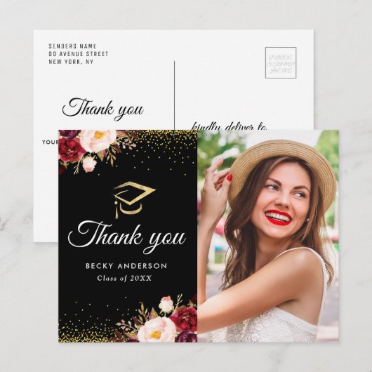 Gouden confetti afstuderen foto Dank u Briefkaart (Voorkant / Achterkant)