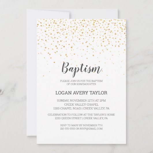 Gouden Confetti Baby Doop Kaart (Voorkant)