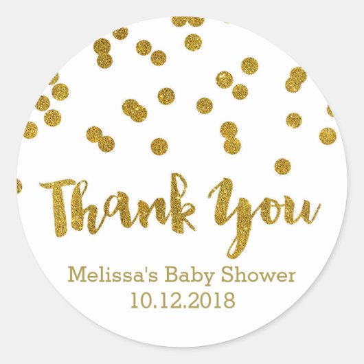 Gouden Confetti Baby shower Dank u Sticker (Voorkant)