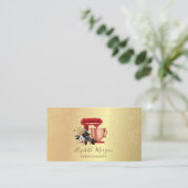 Gouden Confetti Bakkerij Bloemen Rode Mixer Visitekaartje (Staand voorkant)