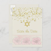 Gouden confetti Bat Mitswa Save the Date Briefkaar Aankondigingskaart (Voorkant / Achterkant)