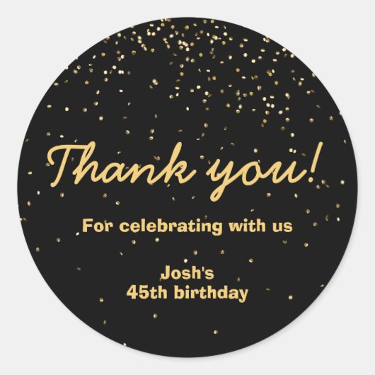 Gouden Confetti Black Circle Verjaardag Bedankt Ronde Sticker (Voorkant)