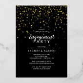 Gouden Confetti|Black Engagement Party Goud Folie Uitnodiging (Voorkant)