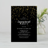 Gouden Confetti|Black Engagement Party Goud Folie Uitnodiging (Staand Voorkant)