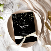 Gouden Confetti|Black Engagement Party Goud Folie Uitnodiging
