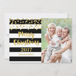 Gouden Confetti Black Stripes Vrolijk Kerstfeest 2 Feestdagenkaart