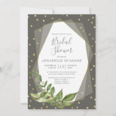 Gouden Confetti Bladeren Grijs Geometrisch Vrijgez Kaart (Voorkant)