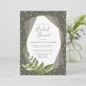 Gouden Confetti Bladeren Grijs Geometrisch Vrijgez Kaart (Staand voorkant)