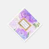 Gouden Confetti Blauw en Paarse  Bloemen Servet (Hoek)